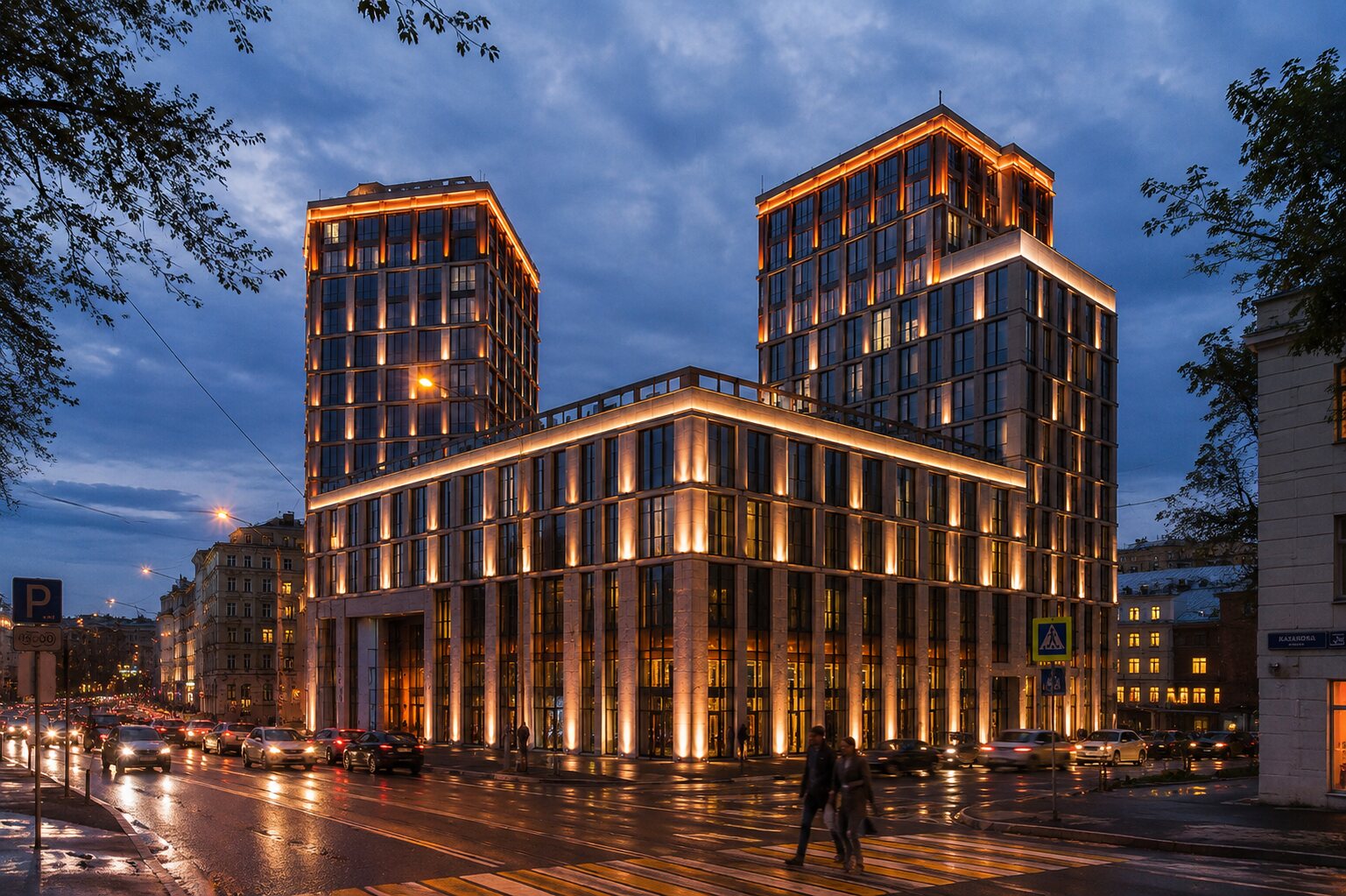 KAZAKOV Grand Loft - теплые световые акценты фасада