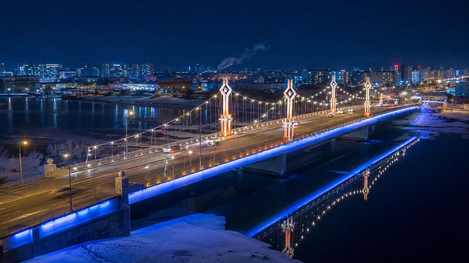 Мост через р. Сайсары в Якутске с архитектурной подсветкой